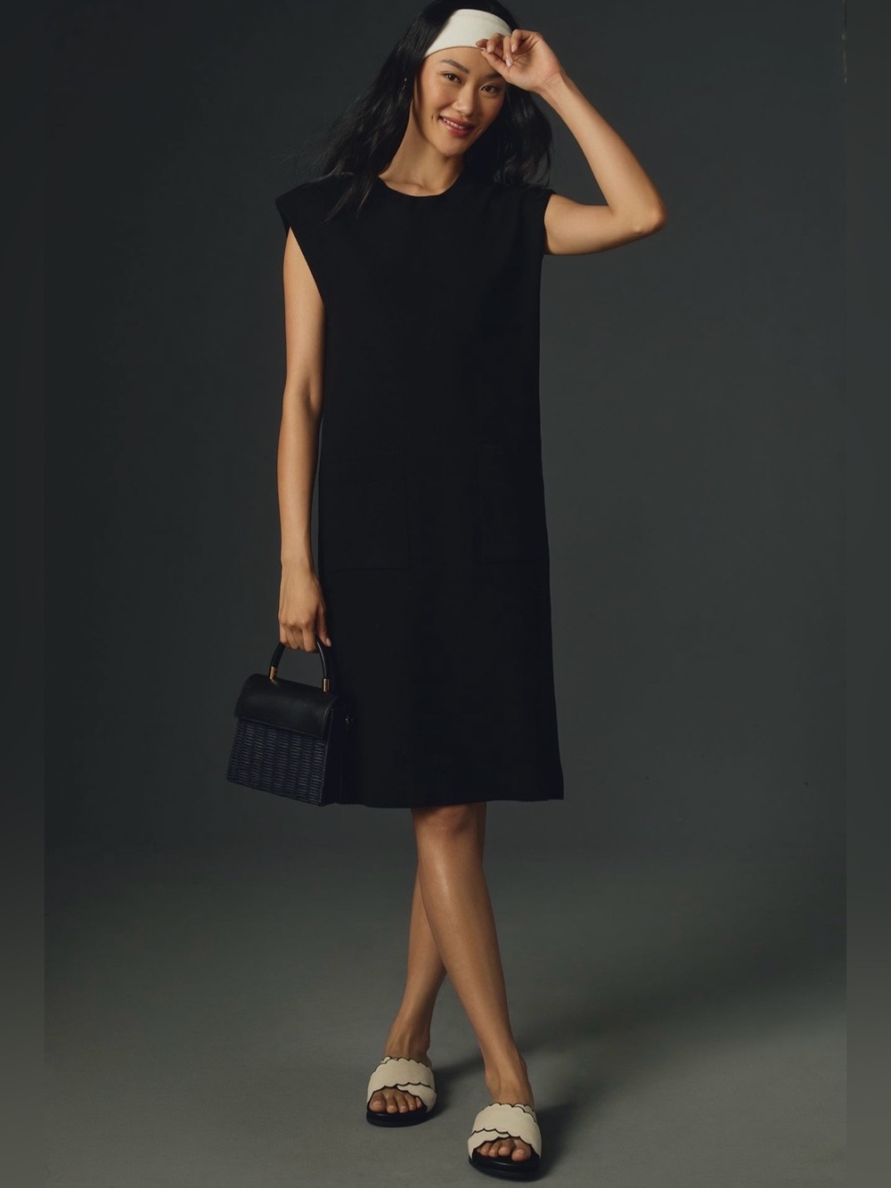 Anthropologie Maeve Muscle Column Sweater Knit Midi Dress in Black Sz Small